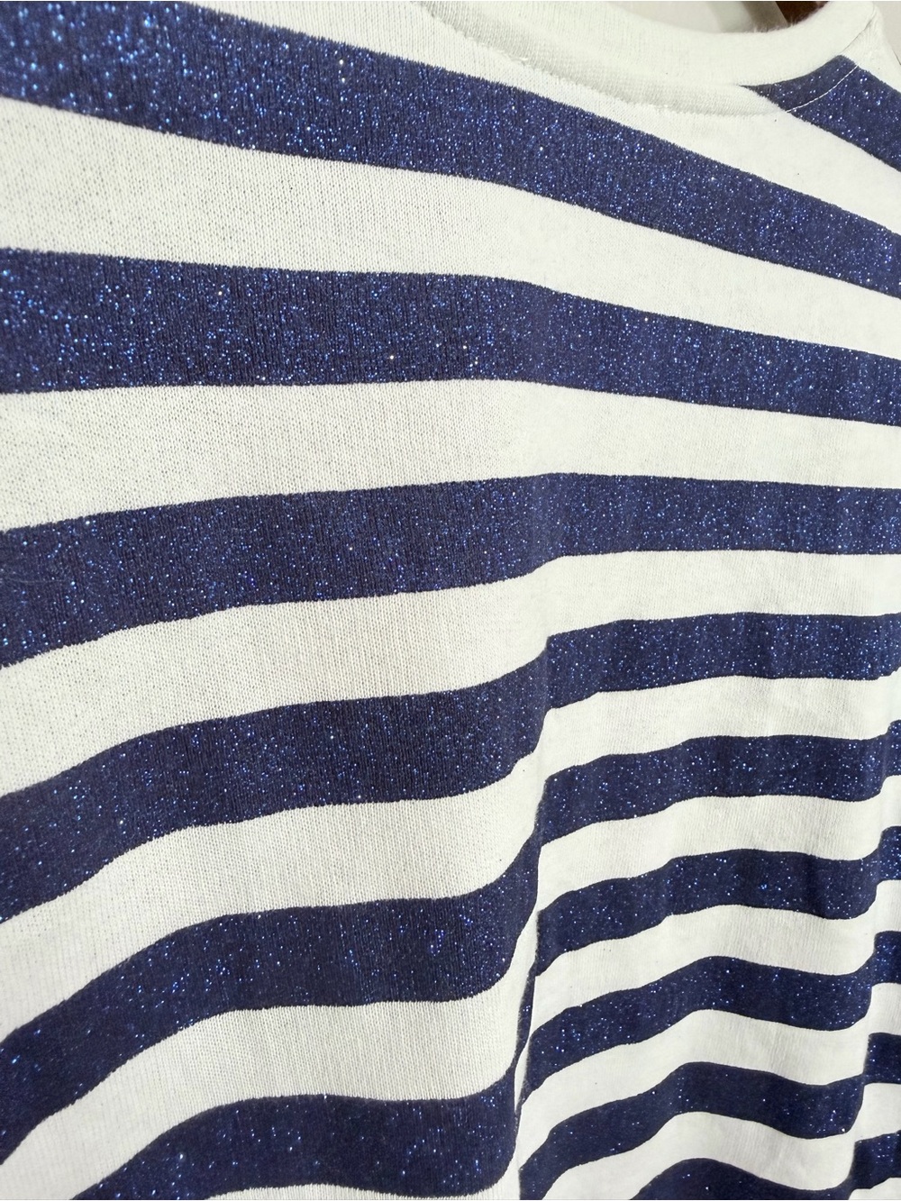 Zara Trafaluc Metallic Navy Blue & White Striped Oversized Pocket Tee - Picture 8 of 14